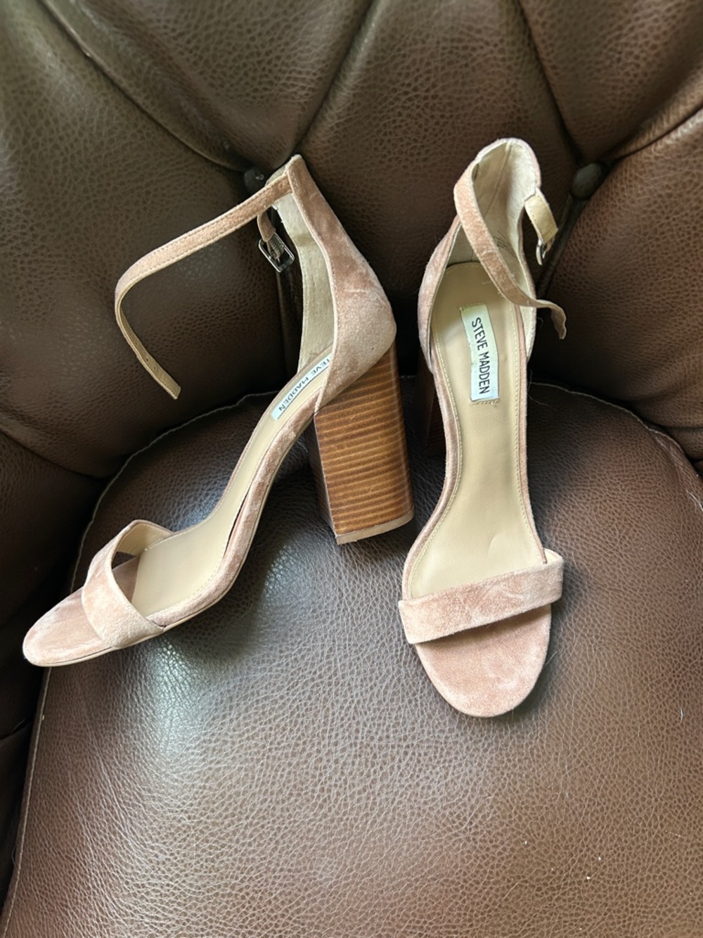 Steve Madden Blush Pink Suede Ankle-Strap Block Heels
